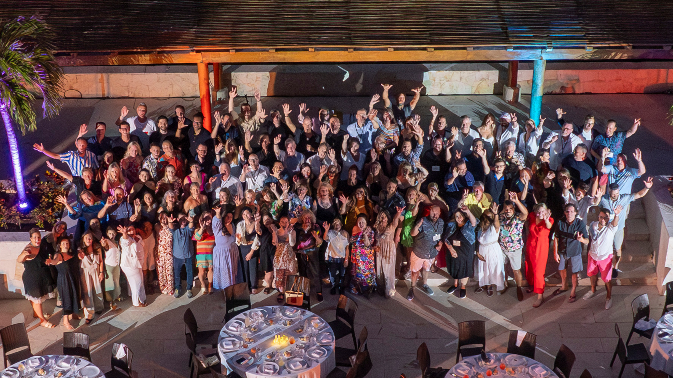 Drone shot photo of Worldwide Partners agencies in Mexico in beside pool and tables